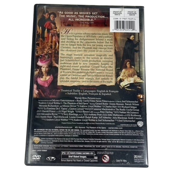 The Phantom of the Opera 2004 u Drama Musical Gerard Butler Emmy Rossum Patrick - Picture 2 of 4